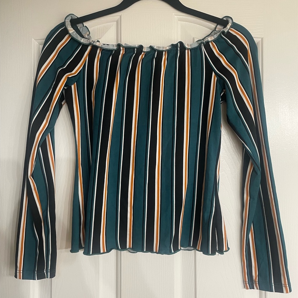 Ultra Flirt Stripped Off Shoulder Top Size S